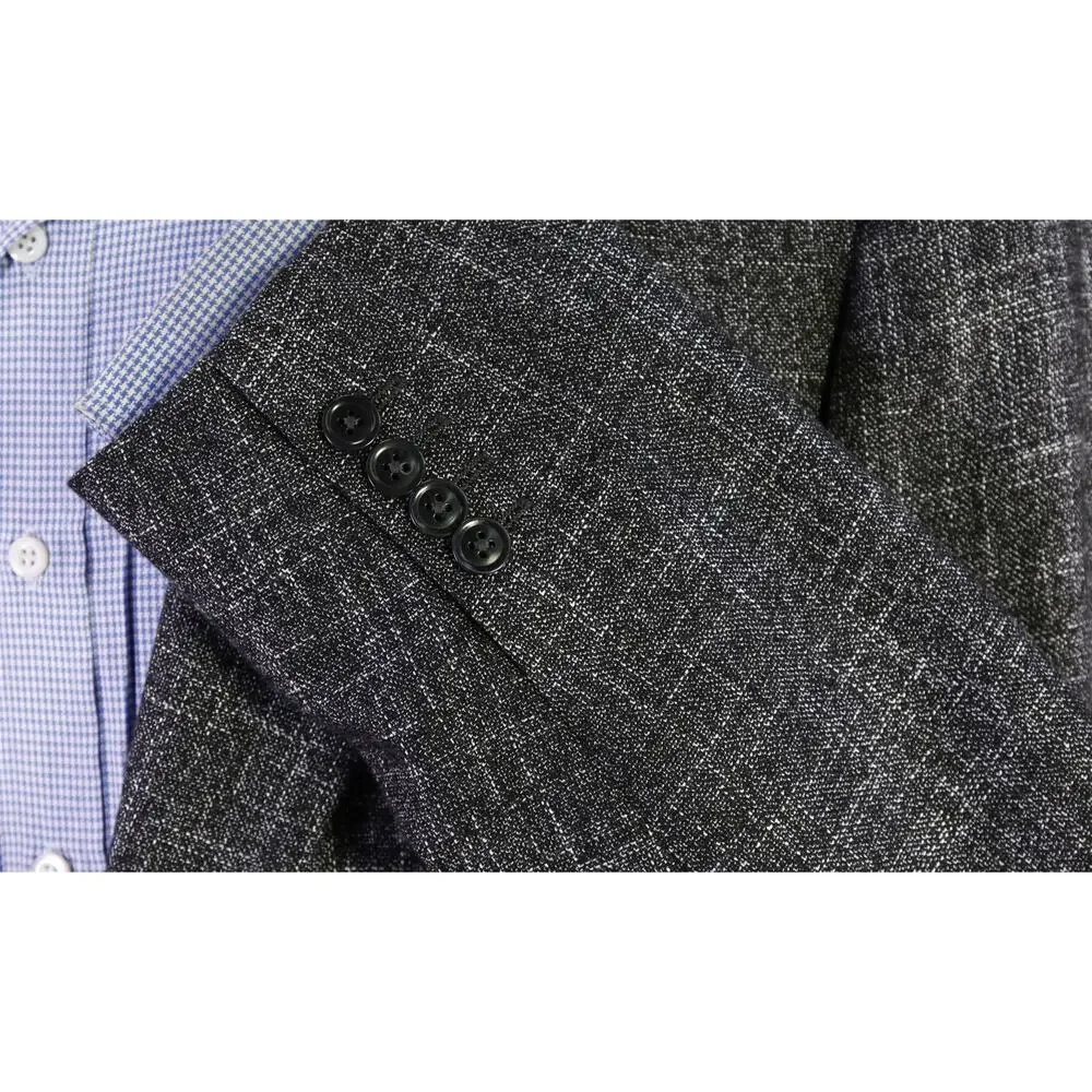 Armani Collezioni Black Silver Wool Bamboo 1-Btn Sportcoat Blazer 46L
